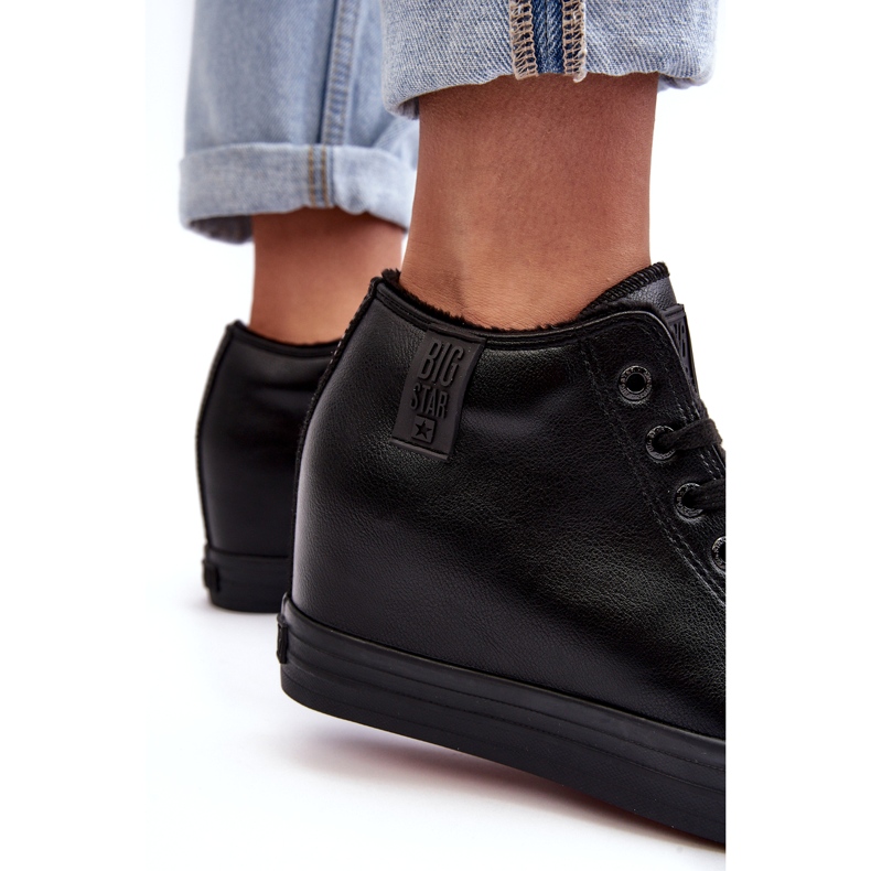 Zapatillas de deporte femeninas en una cuña Eco-cuero Big Star MM274001 Negro 3
