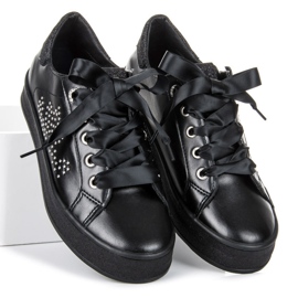 Zapatillas deportivas con purpurina y cinta negro 3