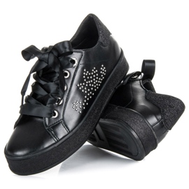 Zapatillas deportivas con purpurina y cinta negro 2