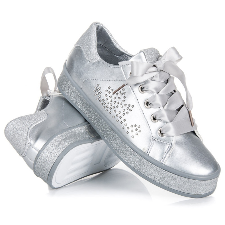 Zapatillas deportivas con purpurina y cinta gris 2