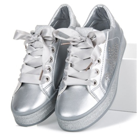 Zapatillas deportivas con purpurina y cinta gris 1