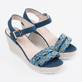 Shelvt Sandalias de mezclilla de jotwarz azul 3