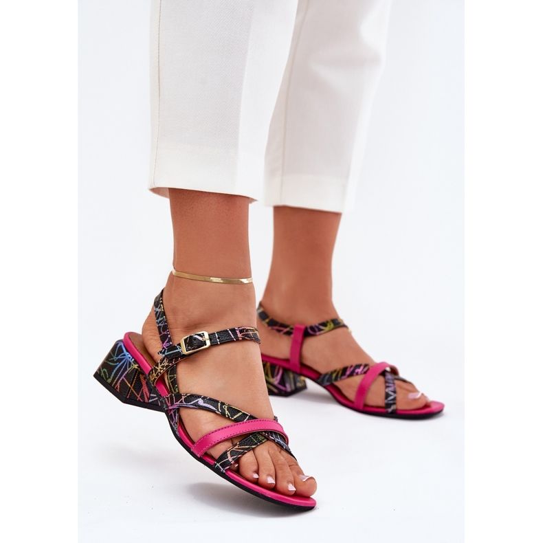 Sandalias de cuero para mujeres en la publicación con Maciejka Stripes 06959-39 Fuksja rosado 2