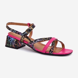 Sandalias de cuero para mujeres en la publicación con Maciejka Stripes 06959-39 Fuksja rosado 4