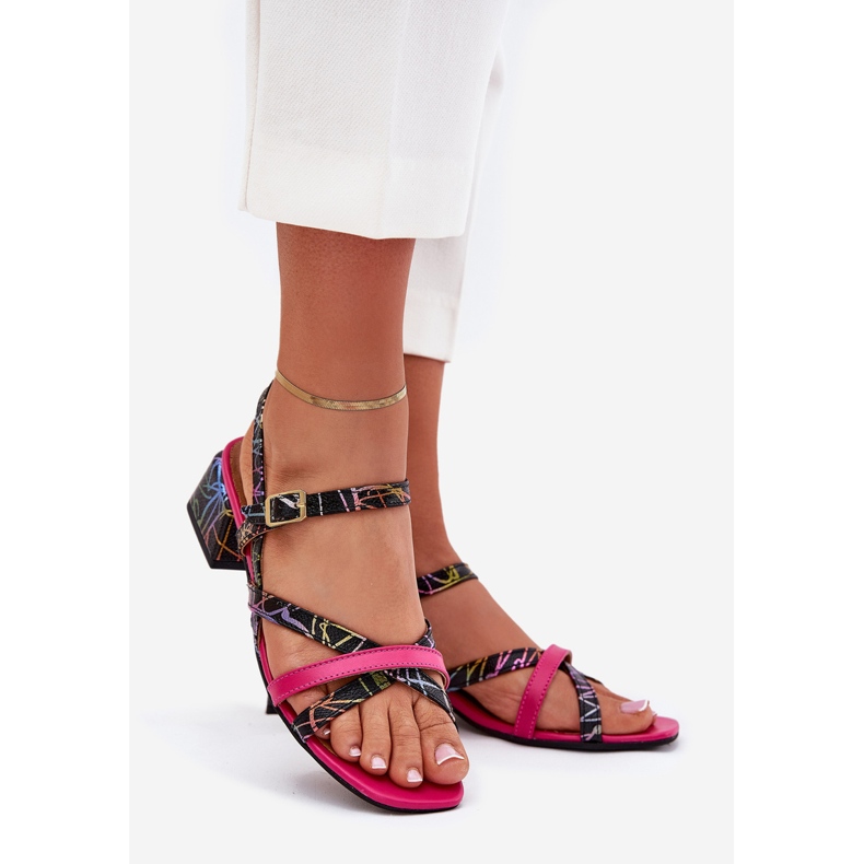 Sandalias de cuero para mujeres en la publicación con Maciejka Stripes 06959-39 Fuksja rosa 1