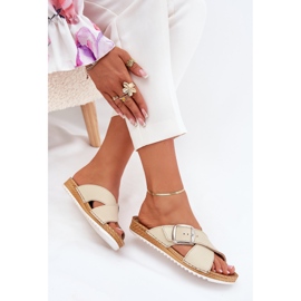Chanclas de cuero para mujeres con beige de hebilla de inblu VO0004GU 7
