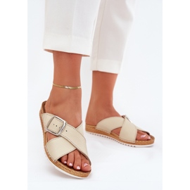 Chanclas de cuero para mujeres con beige de hebilla de inblu VO0004GU 3