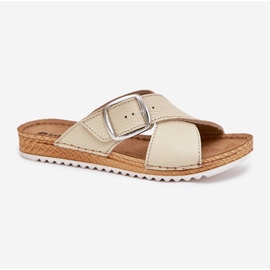 Chanclas de cuero para mujeres con beige de hebilla de inblu VO0004GU 5