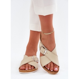 Chanclas de cuero para mujeres con beige de hebilla de inblu VO0004GU 4