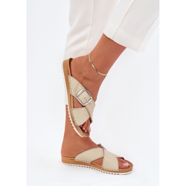 Chanclas de cuero para mujeres con beige de hebilla de inblu VO0004GU 6