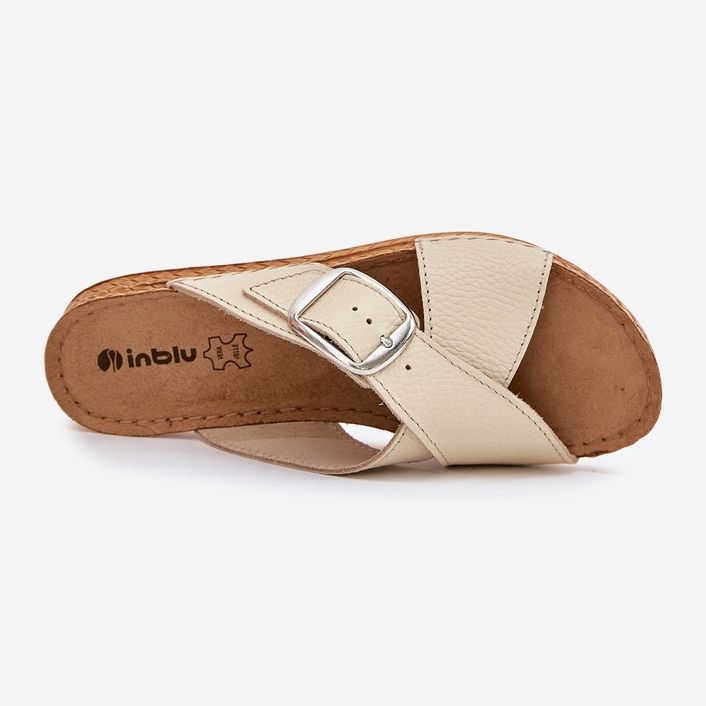 Chanclas de cuero para mujeres con beige de hebilla de inblu VO0004GU 2