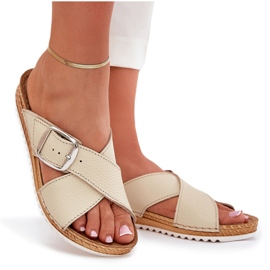 Chanclas de cuero para mujeres con beige de hebilla de inblu VO0004GU 9