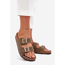 Boto Chanclas para mujeres con abrazaderas doradas y luner verde oscuro 1