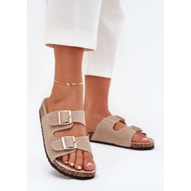 Boto Zapatillas para mujeres con abrazaderas doradas y costuras beige luner 2