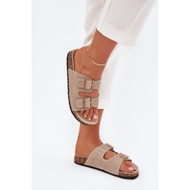 Boto Zapatillas para mujeres con abrazaderas doradas y costuras beige luner 5