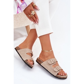 Boto Zapatillas para mujeres con abrazaderas doradas y costuras beige luner 6
