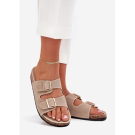 Boto Zapatillas para mujeres con abrazaderas doradas y costuras beige luner 1