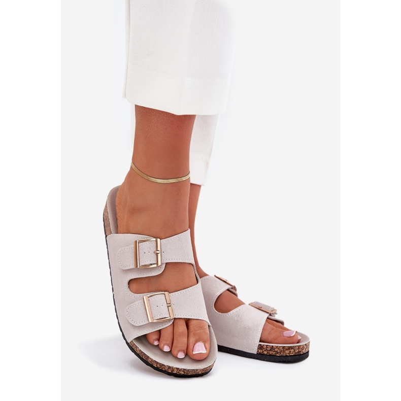 Boto Chanclas para mujeres con abrazaderas doradas y costuras grises 1