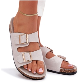 Boto Chanclas para mujeres con abrazaderas doradas y costuras grises 9