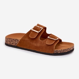 Boto Chanclas para mujeres con abrazaderas doradas y costuras de camello marrón 4