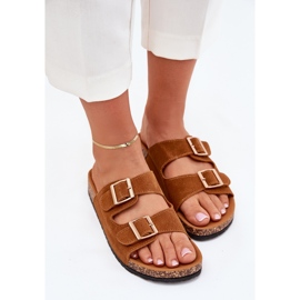 Boto Chanclas para mujeres con abrazaderas doradas y costuras de camello marrón 5