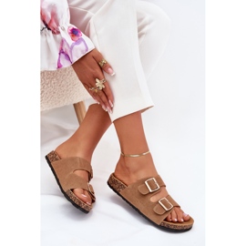 Boto Chanclas para mujeres con abrazaderas doradas y luner marrón claro 6