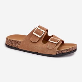 Boto Chanclas para mujeres con abrazaderas doradas y luner marrón claro 4