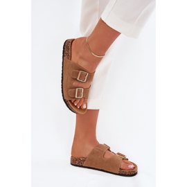 Boto Chanclas para mujeres con abrazaderas doradas y luner marrón claro 3
