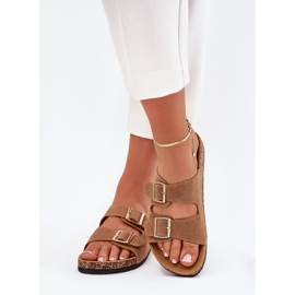 Boto Chanclas para mujeres con abrazaderas doradas y luner marrón claro 5