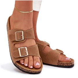 Boto Chanclas para mujeres con abrazaderas doradas y luner marrón claro 9