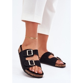 Boto Chanclas para mujeres con abrazaderas doradas y costuras negras de luner negro 3
