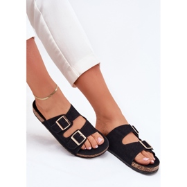 Boto Chanclas para mujeres con abrazaderas doradas y costuras negras de luner negro 8