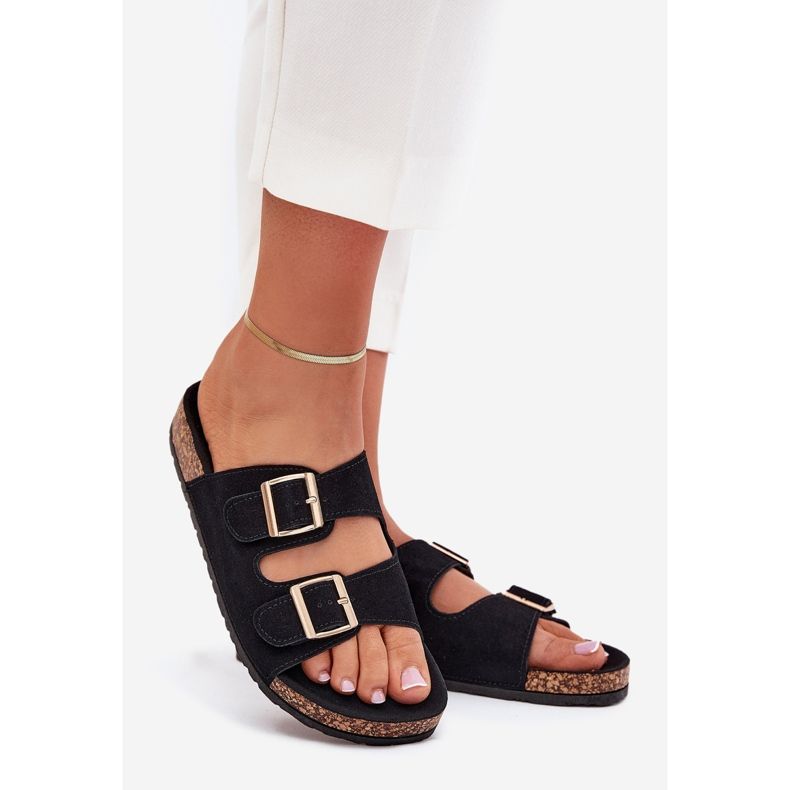 Boto Chanclas para mujeres con abrazaderas doradas y costuras negras de luner negro 1