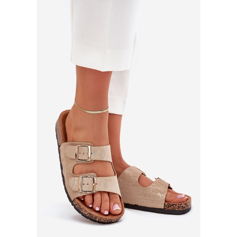 Boto Zapatillas para mujeres en la suela de corcho Cortina dorado 1