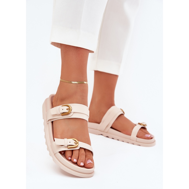 Boto Chanclas para mujeres con rayas y abrazaderas doradas beige ligero selana 2