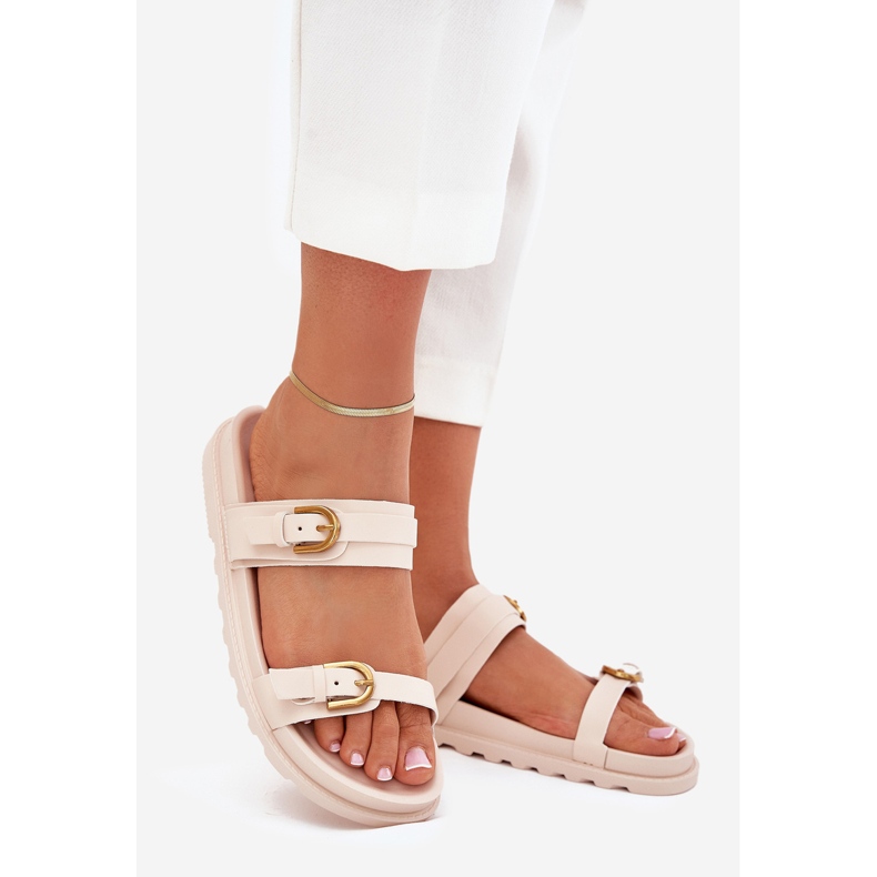 Boto Chanclas para mujeres con rayas y abrazaderas doradas beige ligero selana 1