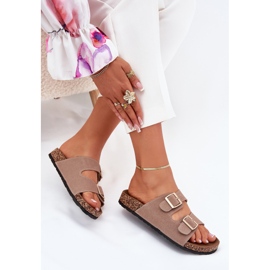 Boto Chanclas de mujeres con abrazaderas doradas y costuras de caqui luner beige 6