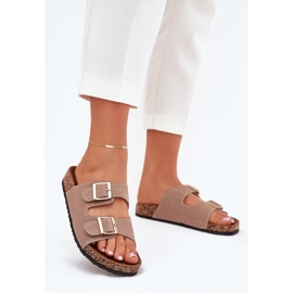 Boto Chanclas de mujeres con abrazaderas doradas y costuras de caqui luner beige 3