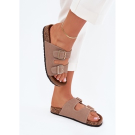 Boto Chanclas de mujeres con abrazaderas doradas y costuras de caqui luner beige 4