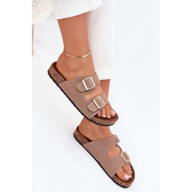 Boto Chanclas de mujeres con abrazaderas doradas y costuras de caqui luner beige 7