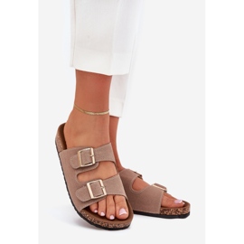Boto Chanclas de mujeres con abrazaderas doradas y costuras de caqui luner beige 1