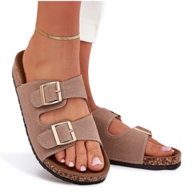 Boto Chanclas de mujeres con abrazaderas doradas y costuras de caqui luner beige 9