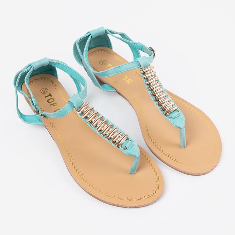 Shelvt Sandalias azules con decoración dorada 2 Shelvt Sandalias azules con decoración dorada 2