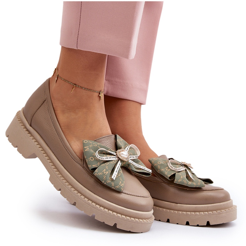 Mocasines de cuero para mujeres con Laura Messi 2787 beige 4
