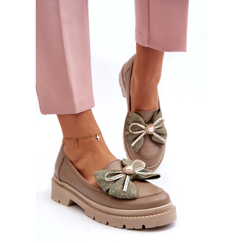 Mocasines de cuero para mujeres con Laura Messi 2787 beige 3