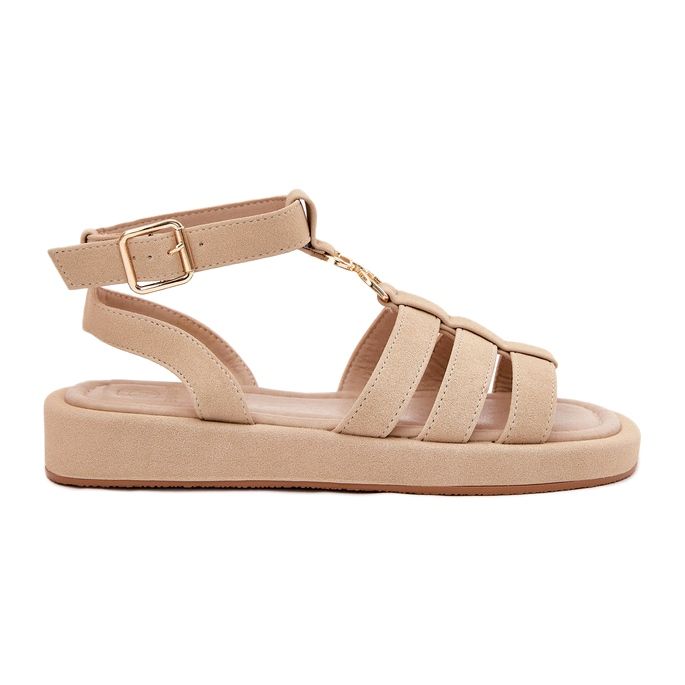 Sandalias de mujeres en la plataforma con detalles dorados BEIGE 4
