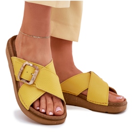 Chanclas de cuero para mujeres con inblu ed0003iu amarillo 6