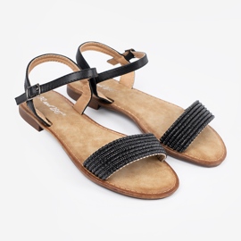 Shelvt Sandalias negras en una suela plana negro 1