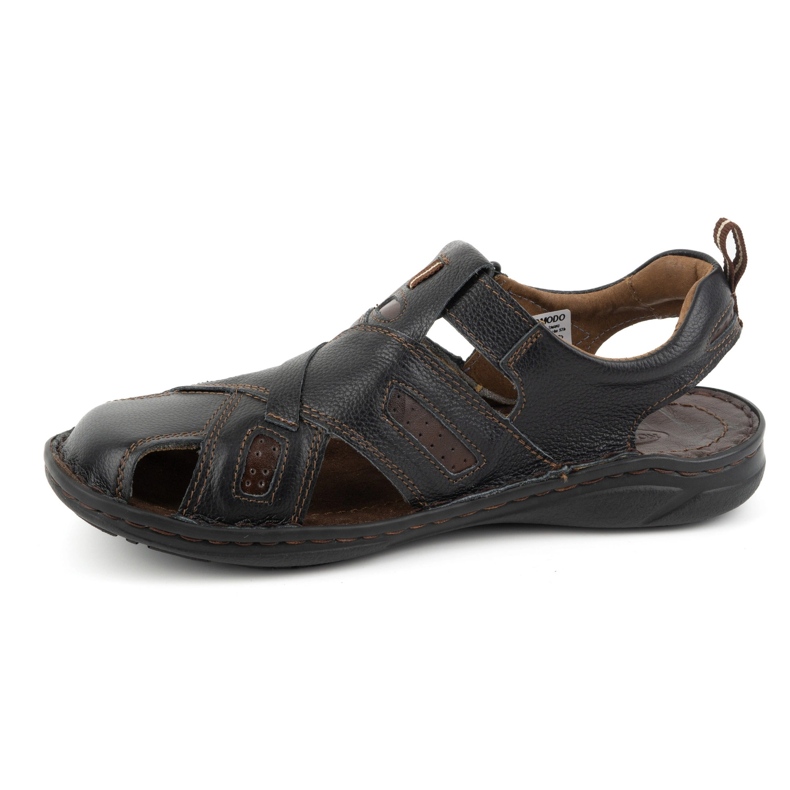 KOMODO Sandalias hombre piel con velcro 523K, negro 1