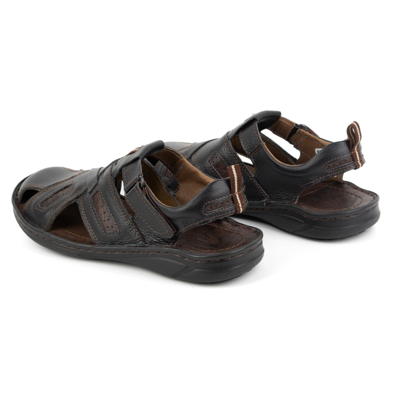 KOMODO Sandalias hombre piel con velcro 523K, negro 3